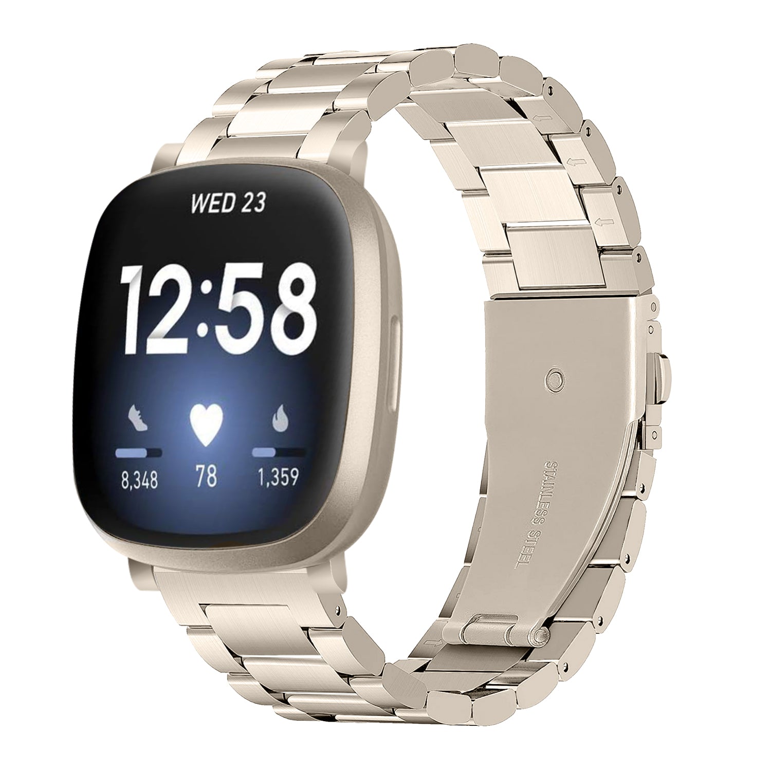 For Fitbit Versa 4 Sense 2 Smart Watch Replacement Band 3 Beads Stainless Steel Wrist Strap For Fitbit Versa 4 Sense 2 Smart Watch Replacement Band 3 Beads Stainless Steel Wrist Strap